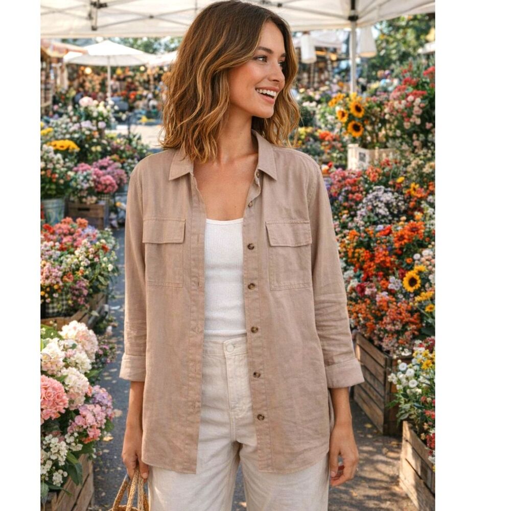 Martha Stewart Women's Soft Silky Tan Shirt SZ M NEW